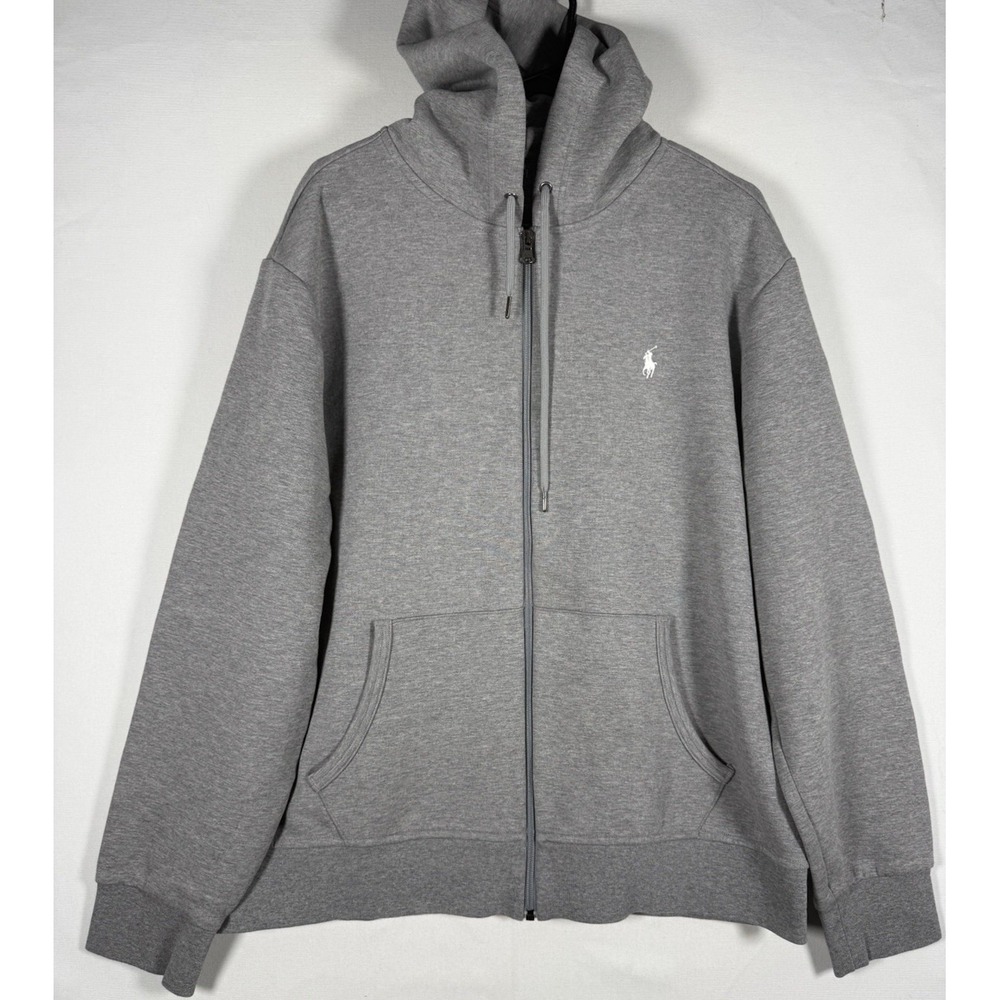 EUC Polo Ralph Lauren Hoodie Jacket Men's XL Gray Pony Double Knit Full Zip
